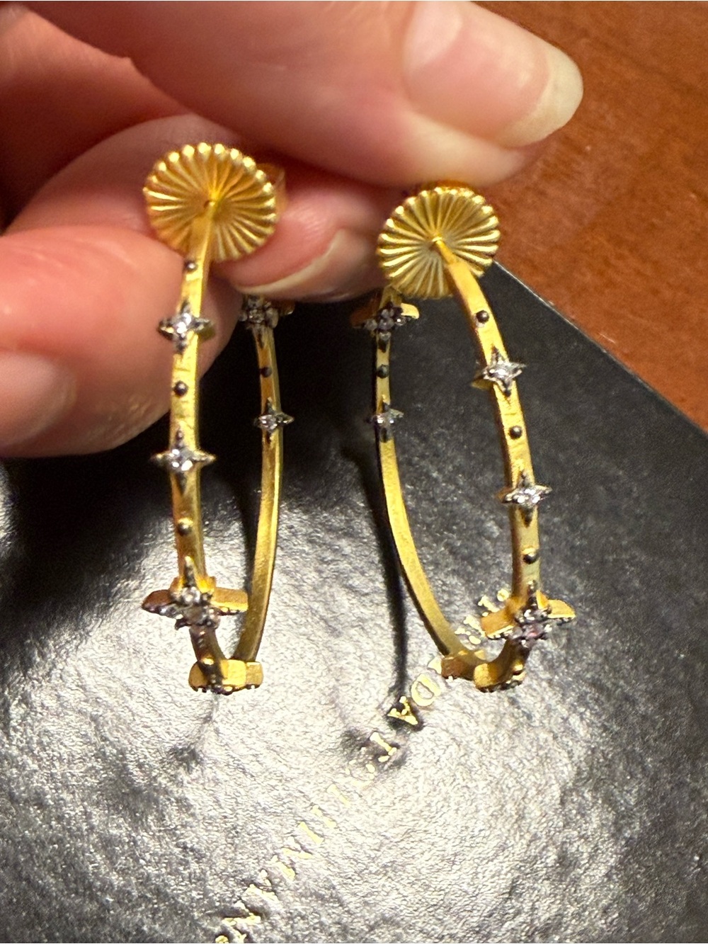 Gold Hoop Earrings with Star-Accent Crystals